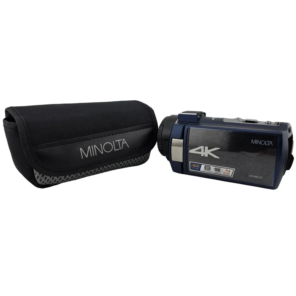 Minolta MN4K25 4K Ultra HD Camcorder 16X Zoom Night Vision Blue Plus Case Custom
